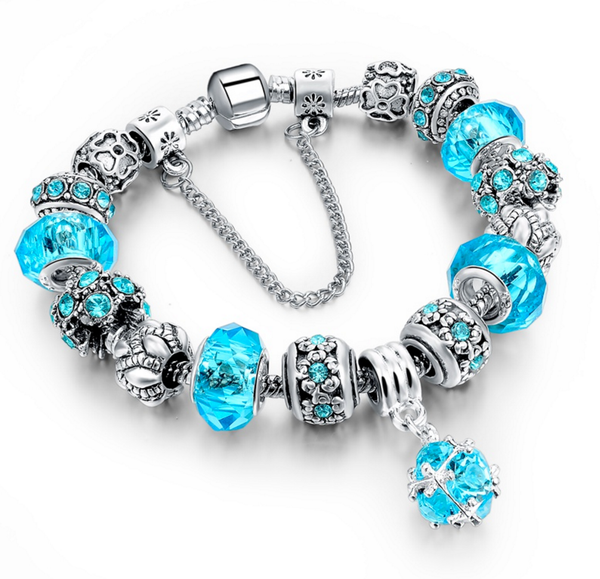 Tibetan Silver Blue Crystal Charm Bracelets