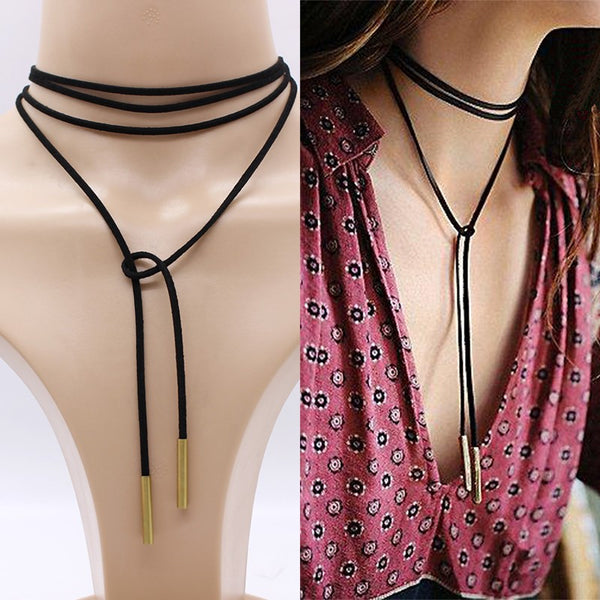 Black Leather Choker Collar Necklace