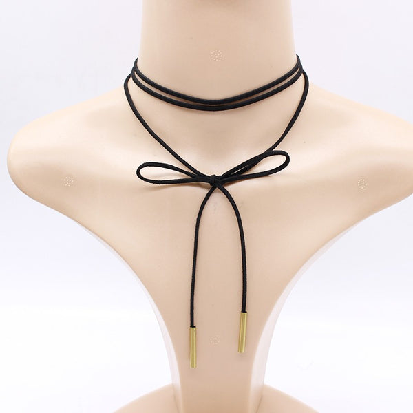 Black Leather Choker Collar Necklace