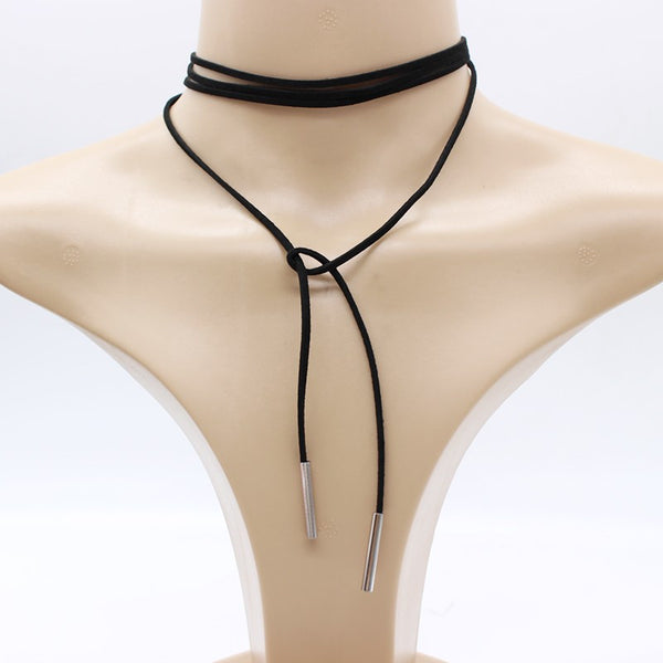 Black Leather Choker Collar Necklace - A3IM Fashions