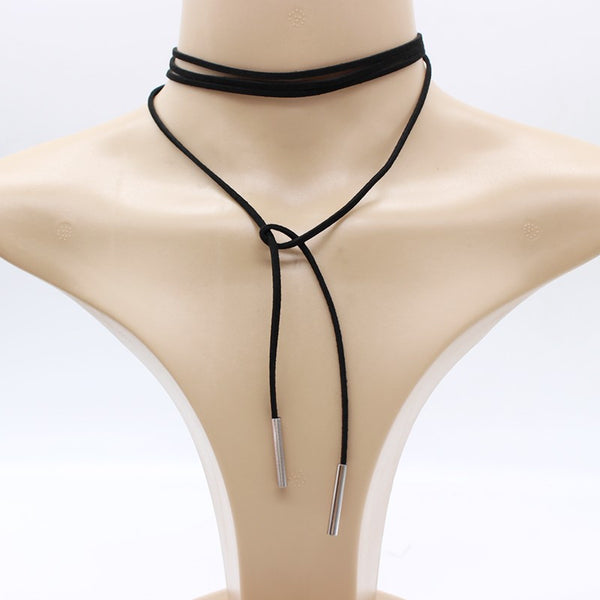 Black Leather Choker Collar Necklace - A3IM Fashions