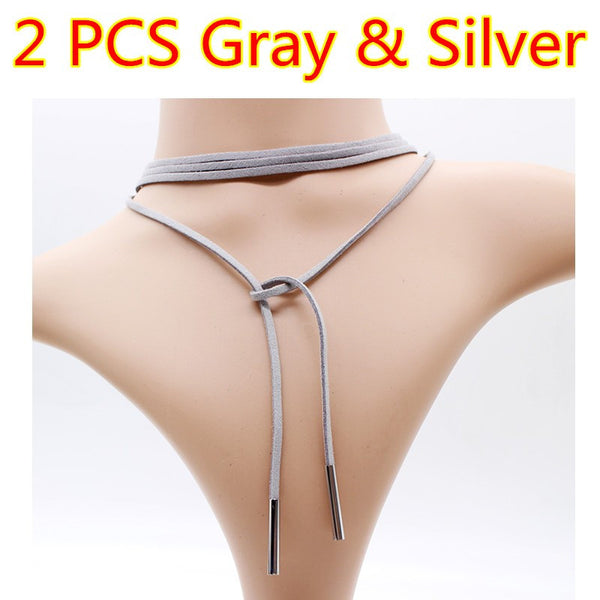 Black Leather Choker Collar Necklace - A3IM Fashions