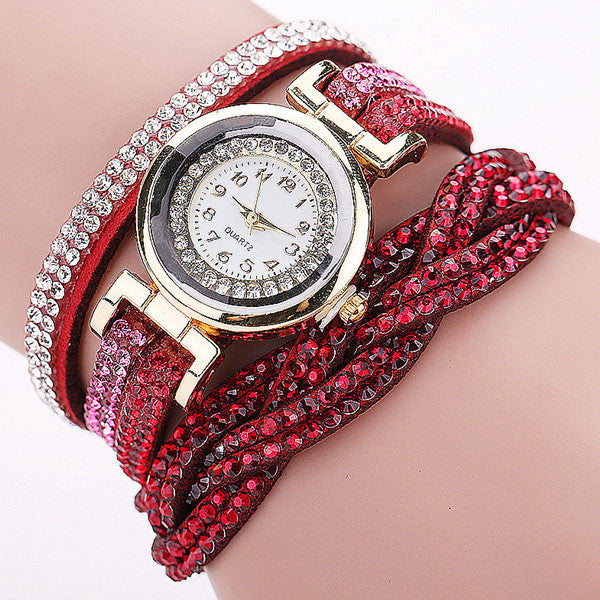 Rhinestone Braided Leather Bracelet Watch - A3IM Fashions