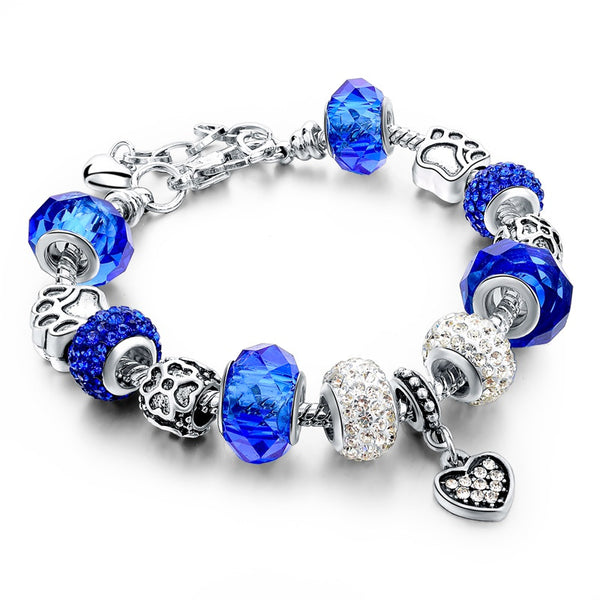 Tibetan Silver Blue Crystal Charm Bracelets - A3IM Fashions