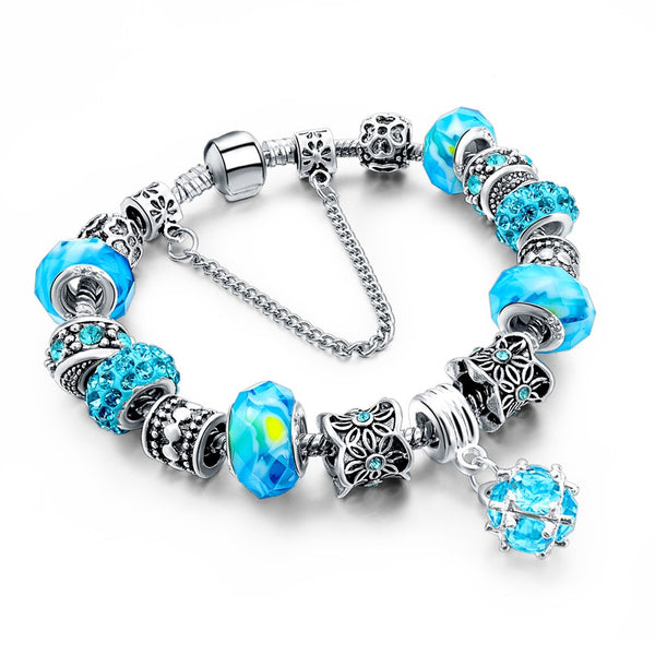 Tibetan Silver Blue Crystal Charm Bracelets