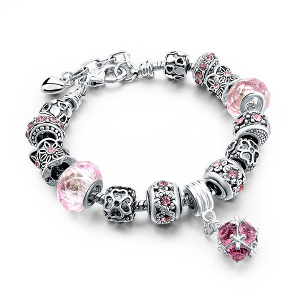 Tibetan Silver Blue Crystal Charm Bracelets