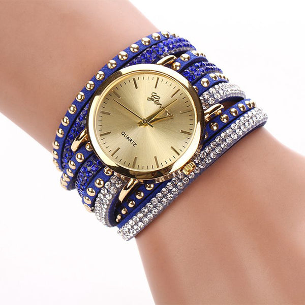 Leather Korean Crystal Rivet Bracelet Watch