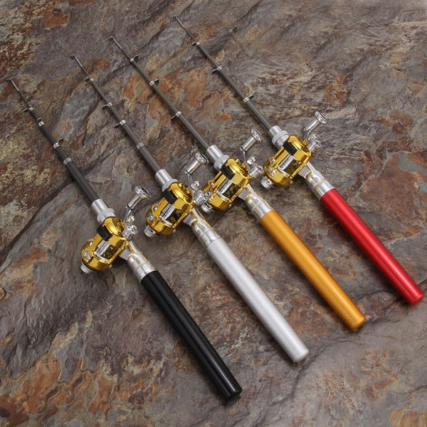 Mini Portable Pocket Aluminum Alloy Fishing Rod Pole With Reel