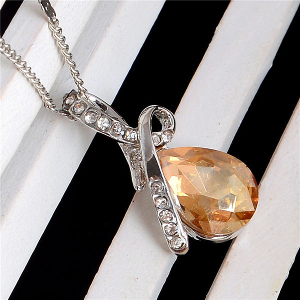 Austrian Crystal Water Drop Pendant Necklace