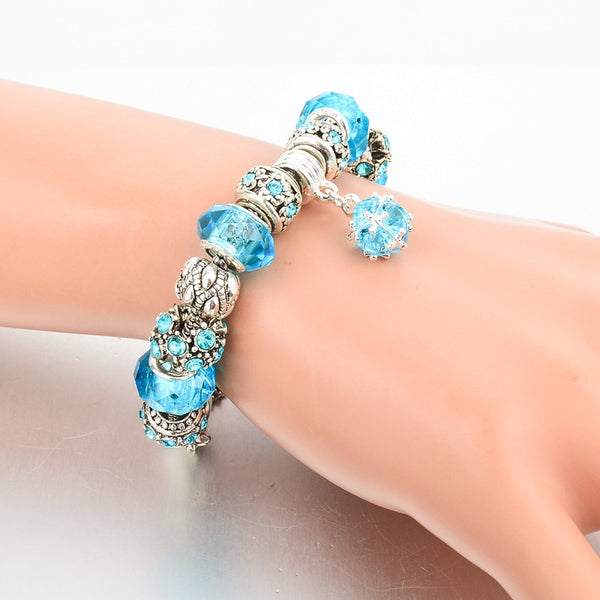 Tibetan Silver Blue Crystal Charm Bracelets