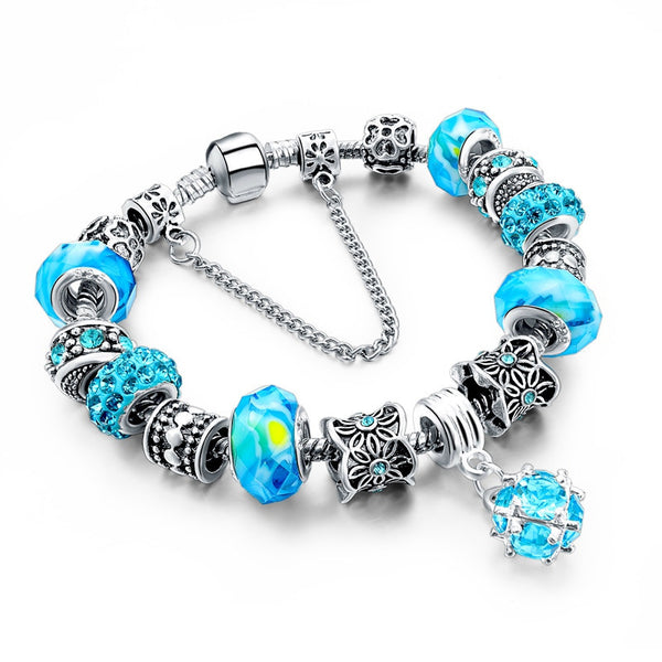 Tibetan Silver Blue Crystal Charm Bracelets - A3IM Fashions