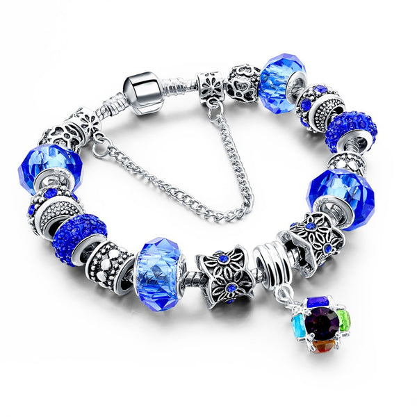 Tibetan Silver Blue Crystal Charm Bracelets