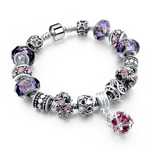 Tibetan Silver Blue Crystal Charm Bracelets