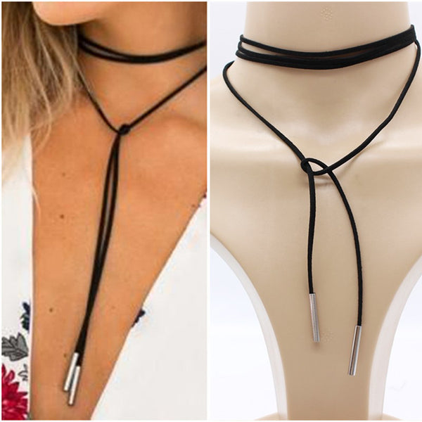 Black Leather Choker Collar Necklace - A3IM Fashions