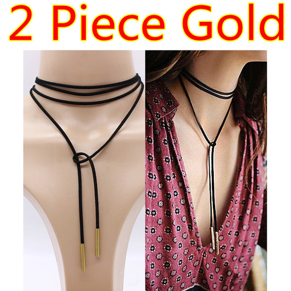Black Leather Choker Collar Necklace
