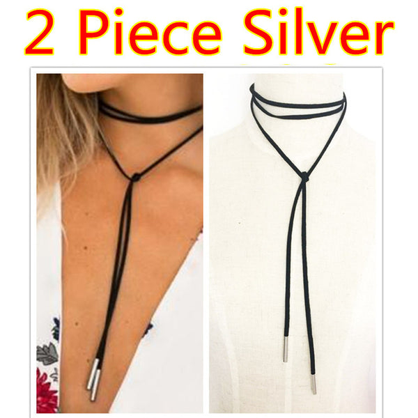 Black Leather Choker Collar Necklace - A3IM Fashions