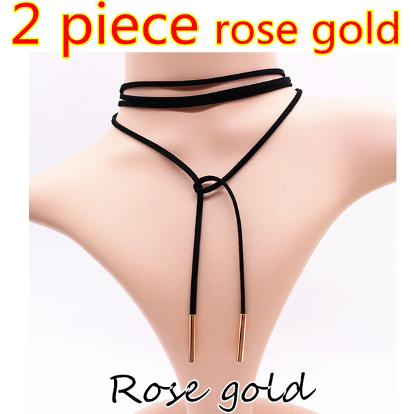 Black Leather Choker Collar Necklace