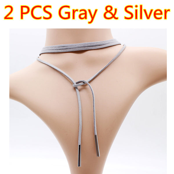 Black Leather Choker Collar Necklace - A3IM Fashions