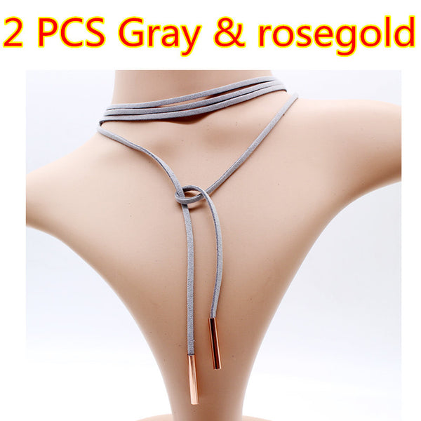 Black Leather Choker Collar Necklace - A3IM Fashions