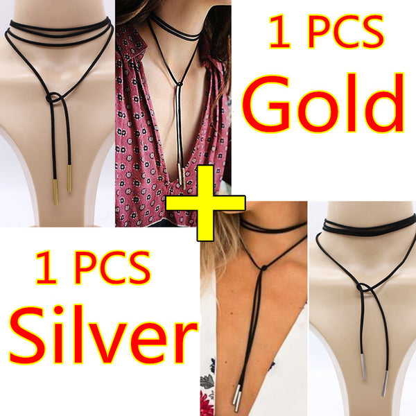 Black Leather Choker Collar Necklace - A3IM Fashions