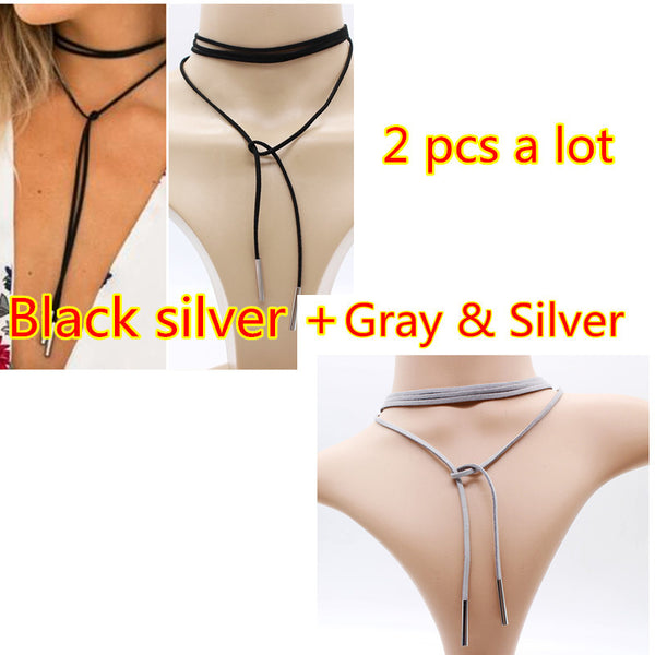 Black Leather Choker Collar Necklace